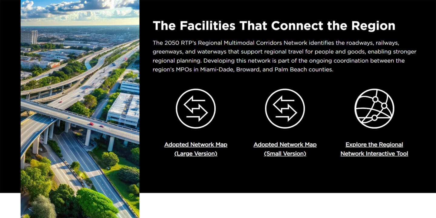 Screenshot of a page within the Southeast Florida 2050 Regional Transportation Plan website