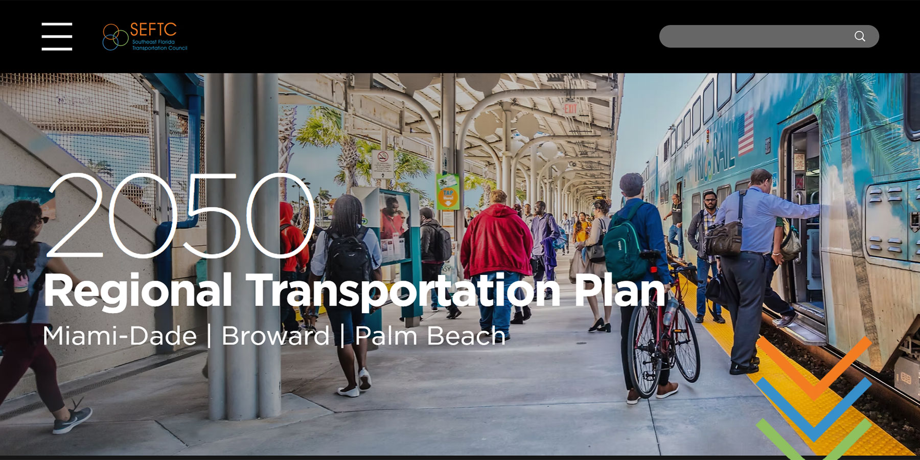 Screenshot of the home page of the Southeast Florida 2050 Regional Transportation Plan website