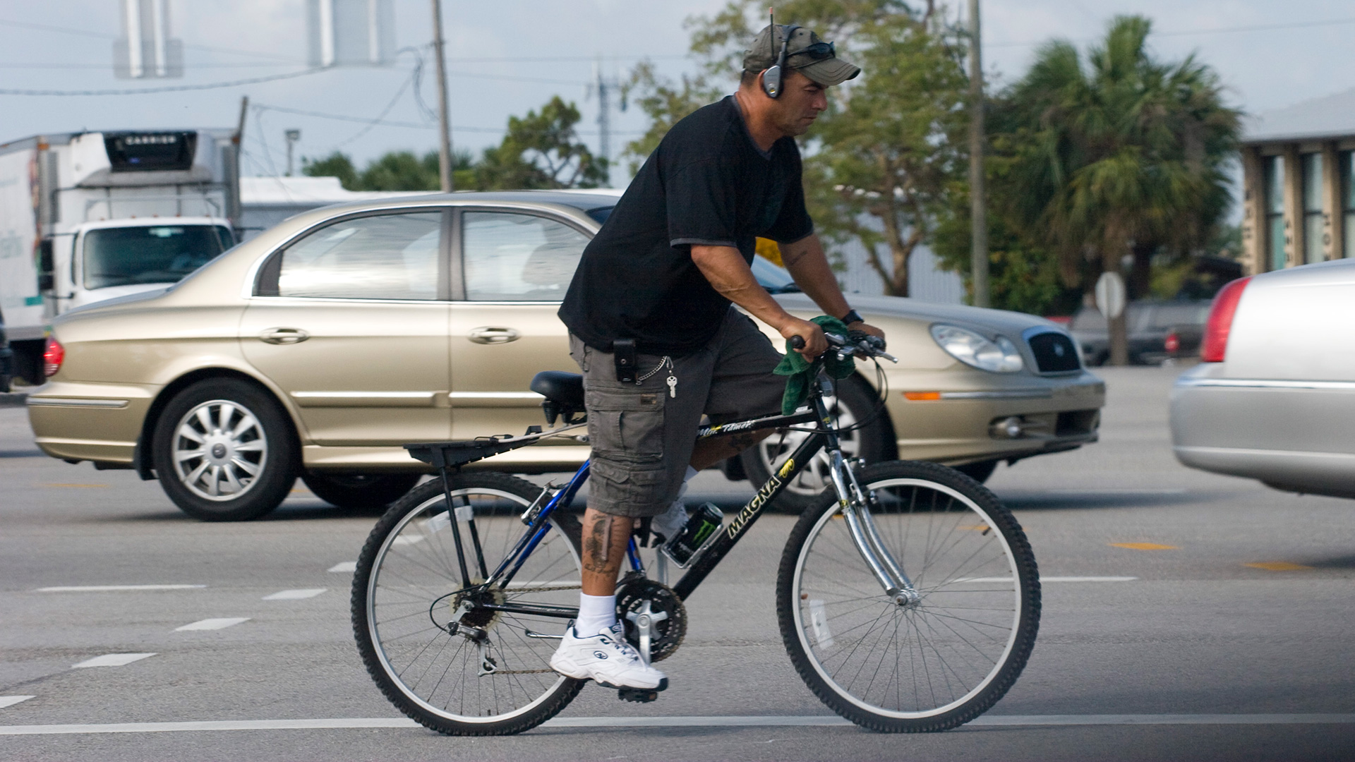 Bicyclist riding in traffic