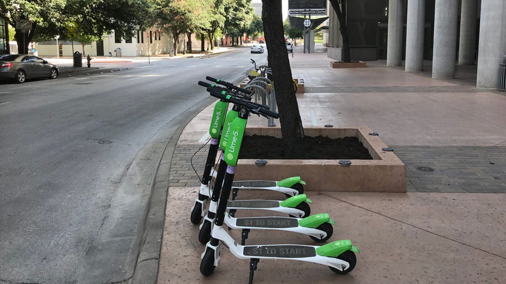 Row of Lime scooters