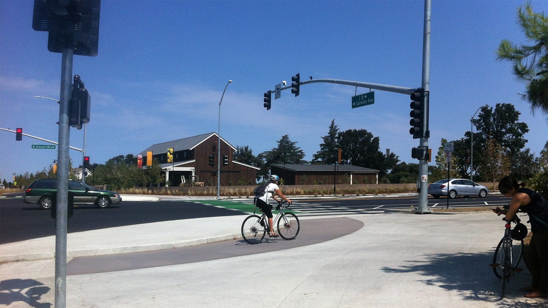 Bicyclist at a protected intersection