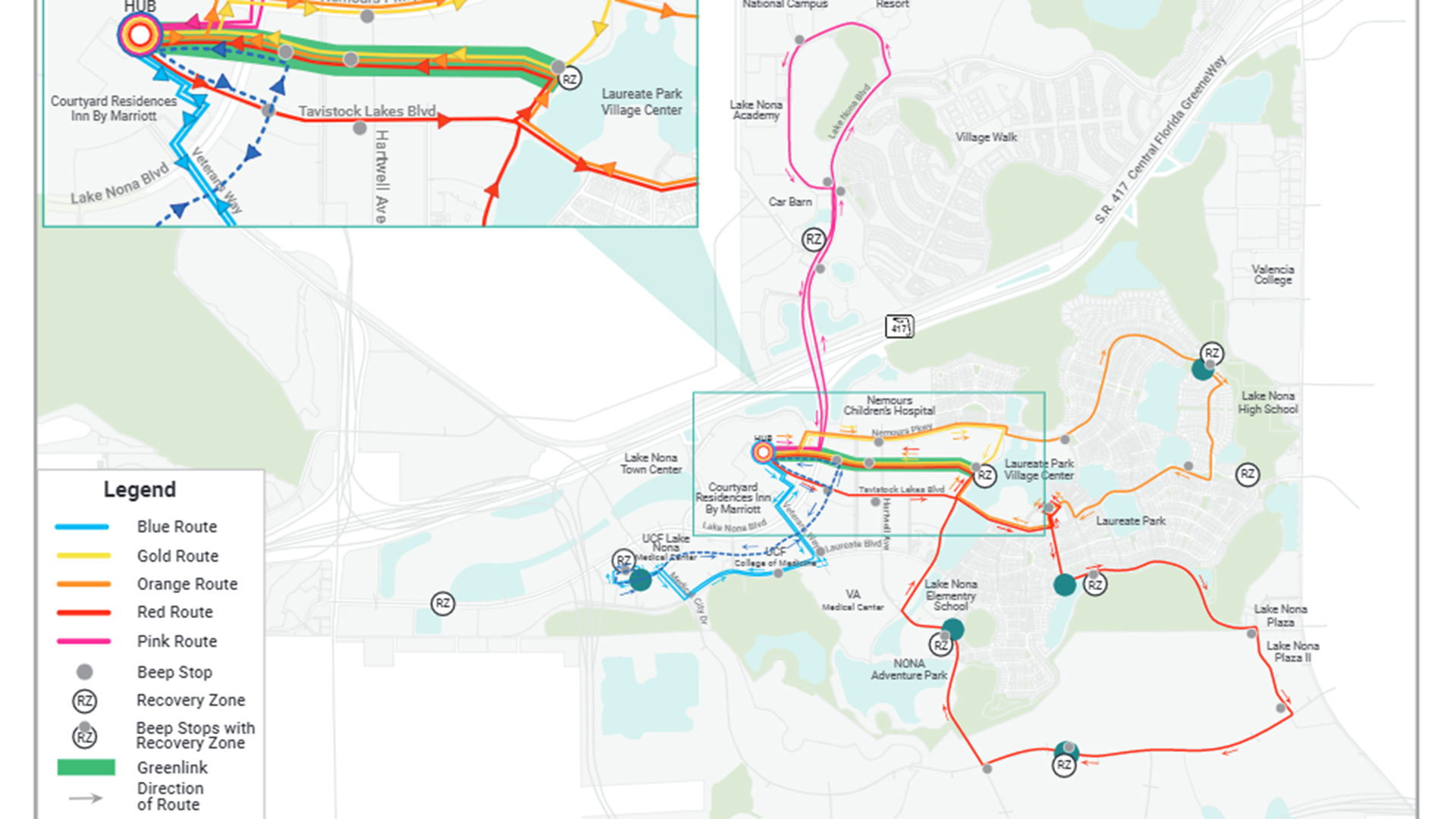 Map of the AV Shuttle Routes in Lake Nona