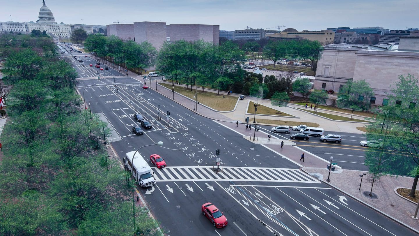 Ariel photo of the existing conditions of Pennsylvania Avenue