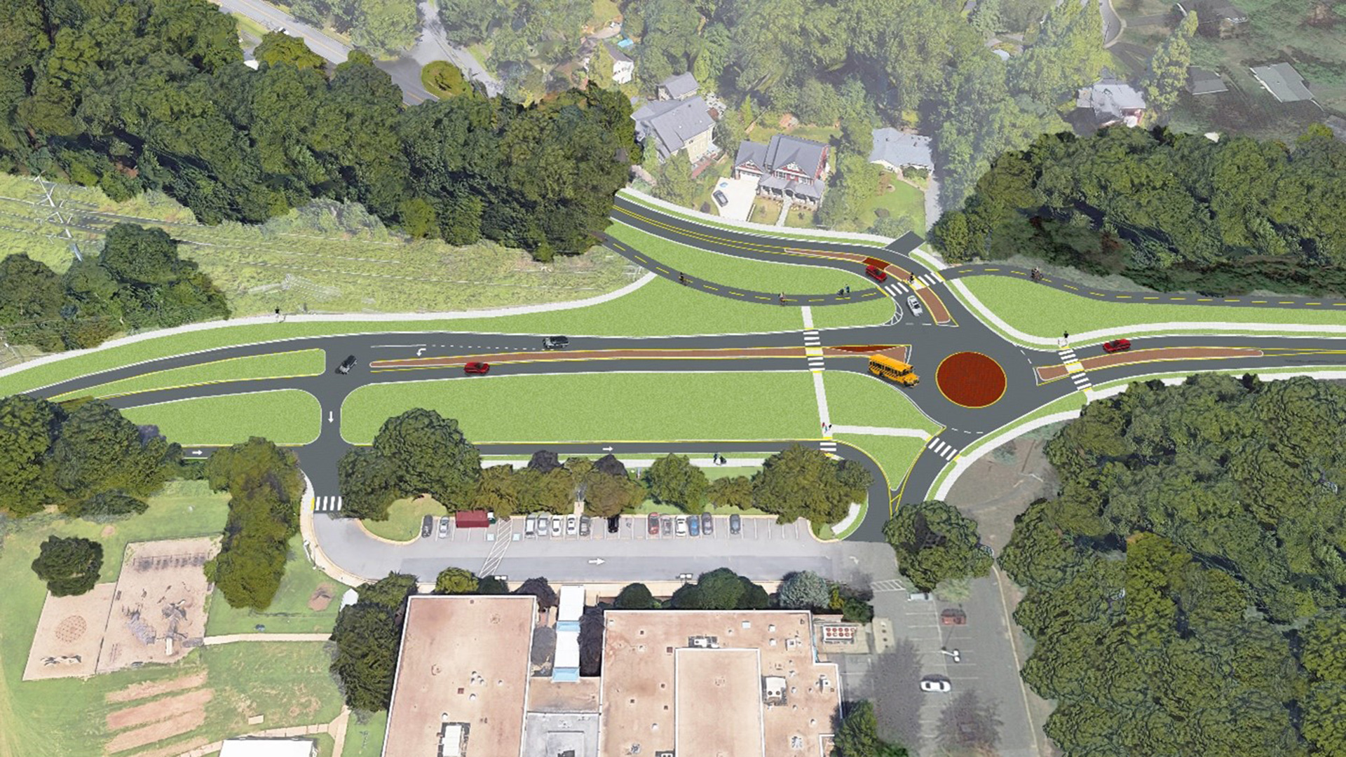 Rendering of Shreve Road roundabout in front of elementary school