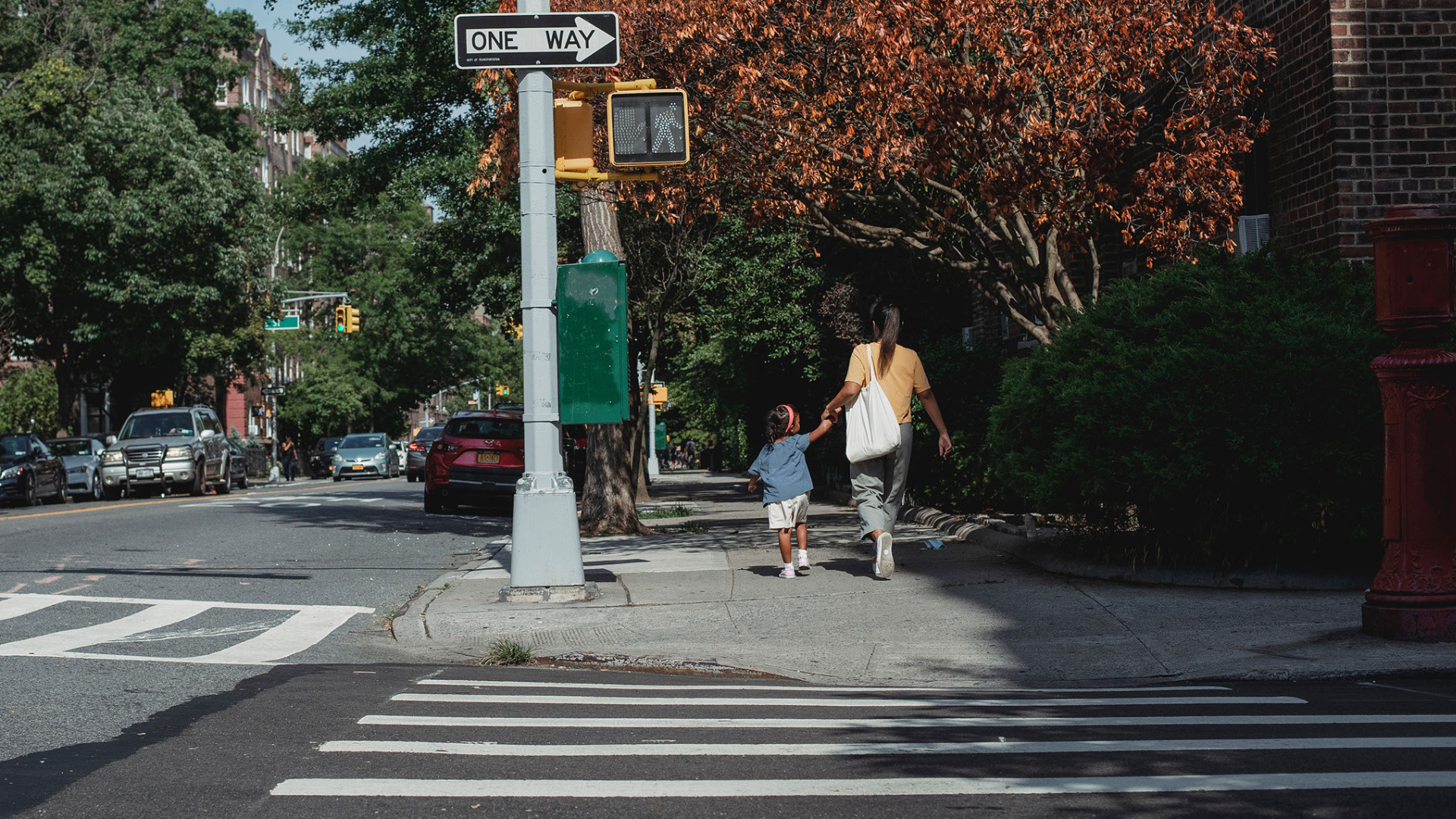 Mother and Child Crossing the Street