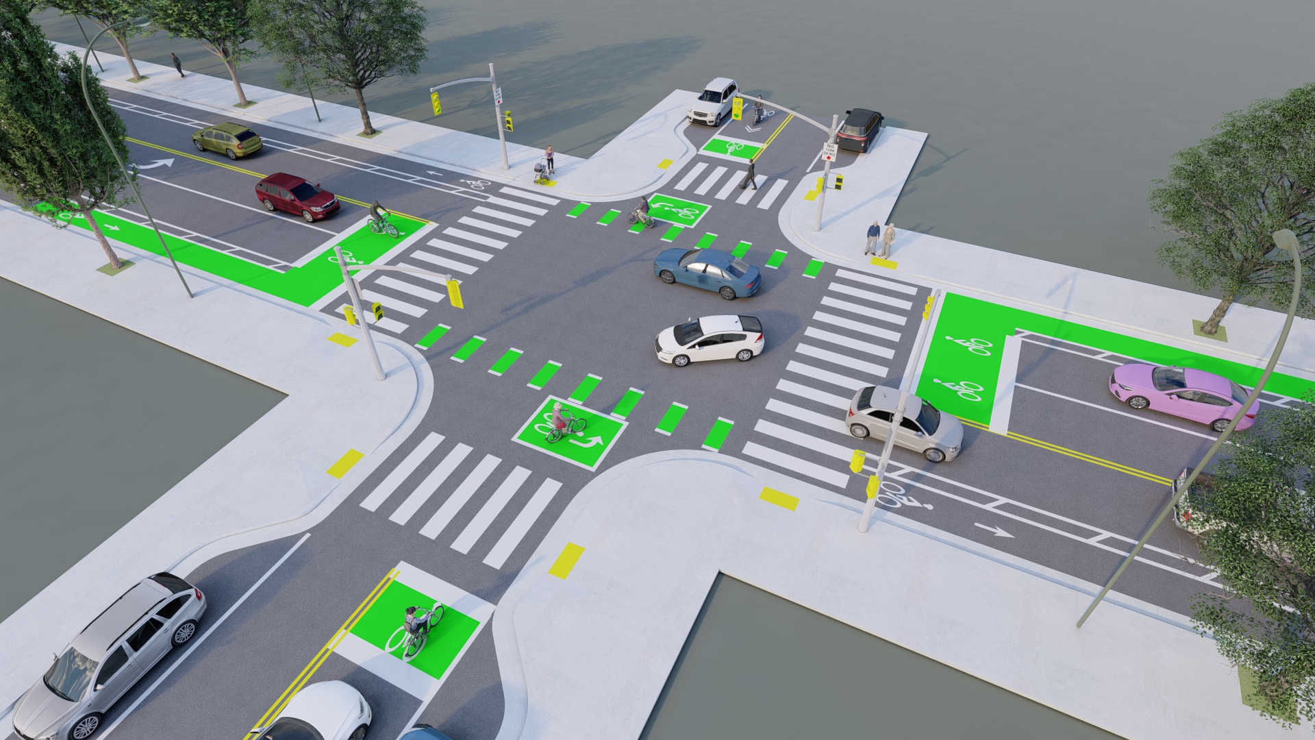 Green Pavement Markings Rendering