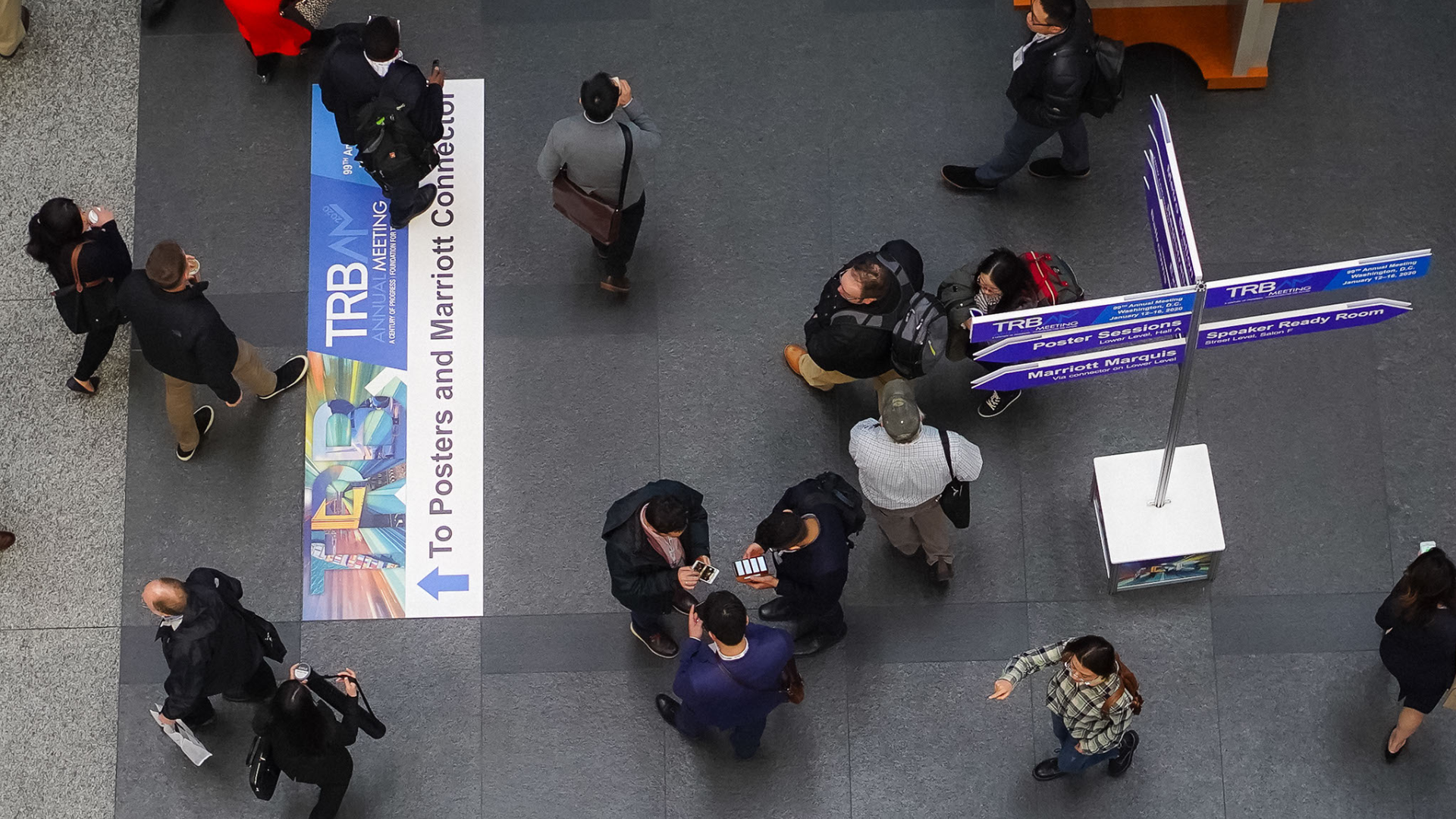 Aerial Shot of TRB Attendees Walking Through Lobby