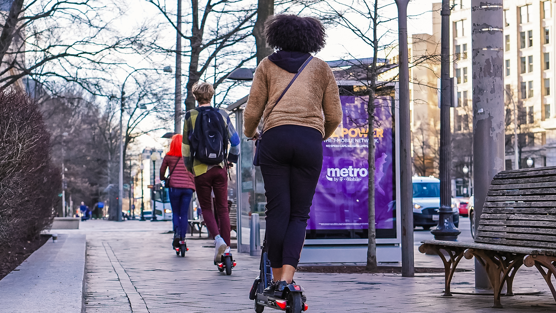 Three e-scooter riders in Washington DC