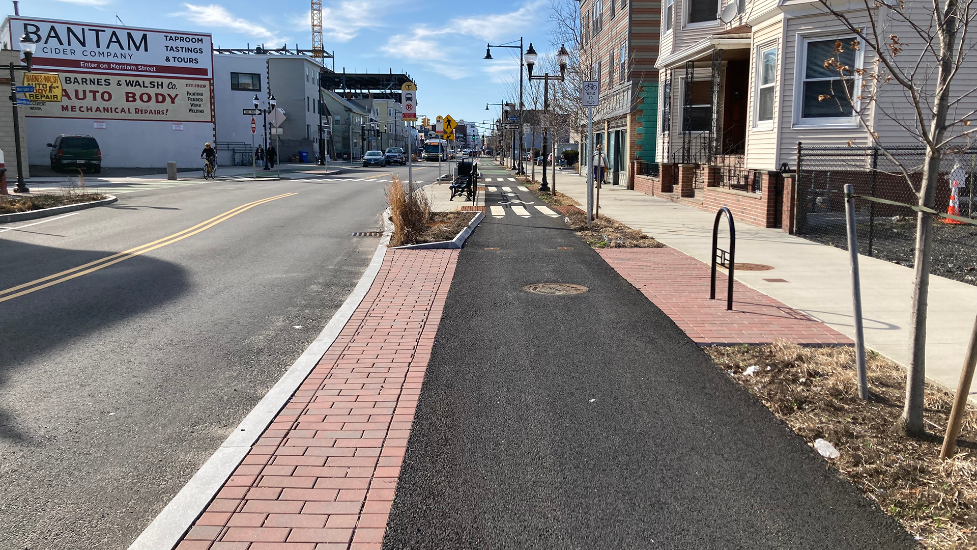 Cycle track in Somerville, Massachusetts