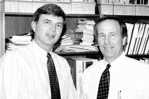 Wayne Kittelson (left) and Joel Leisch (right) black and white photo