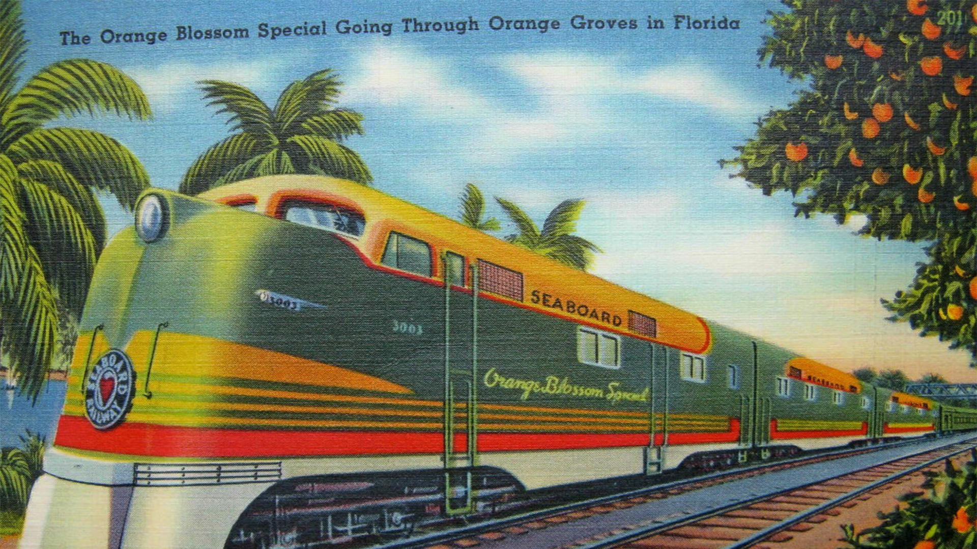 Postcard of train in Florida