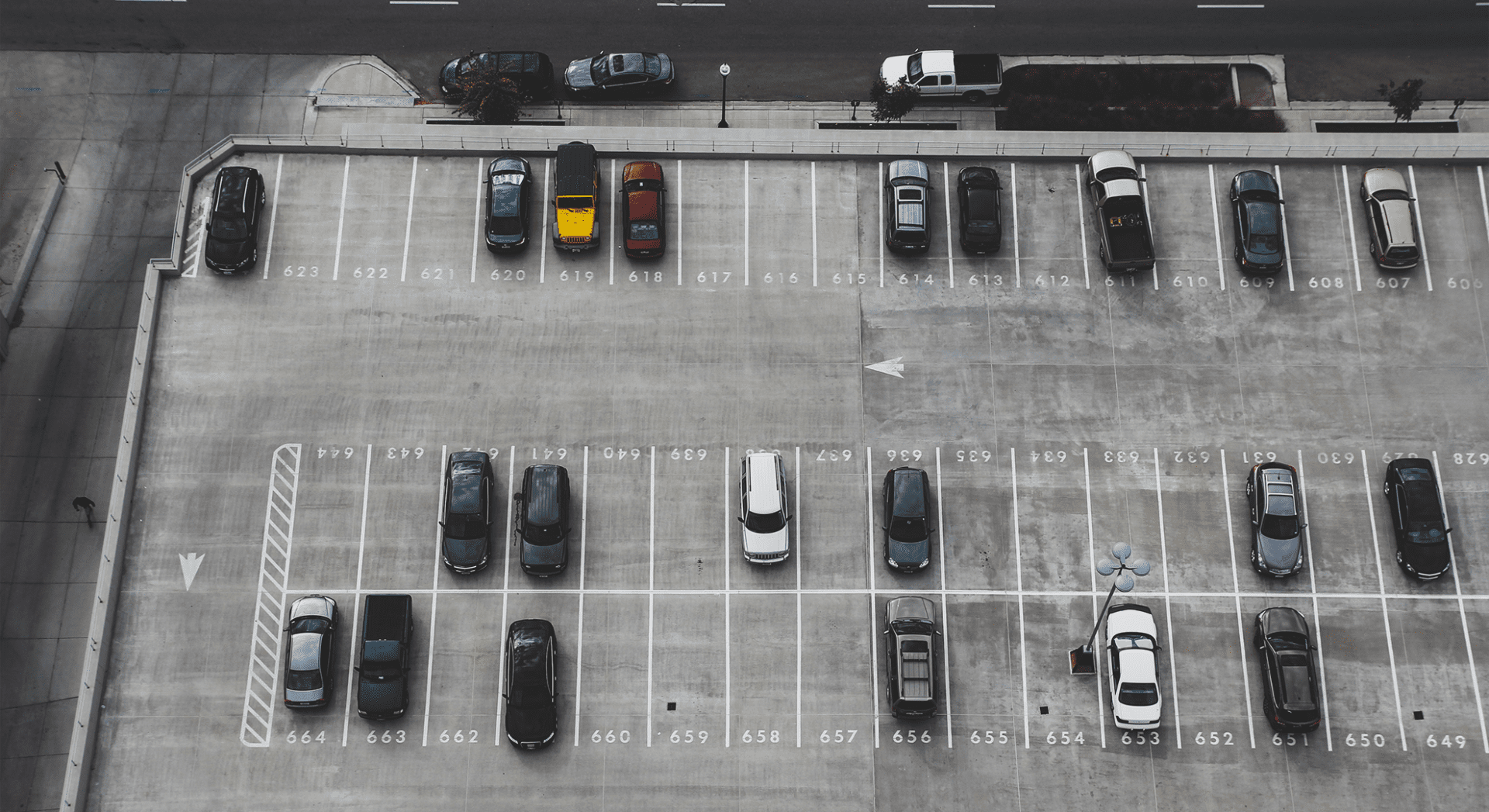 Aerial view of cars in parking lot