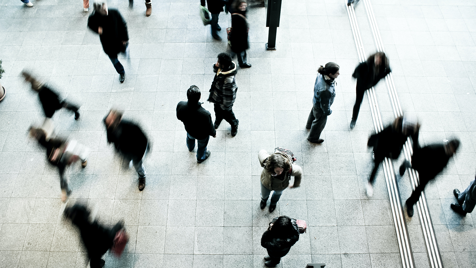 above view of people on street