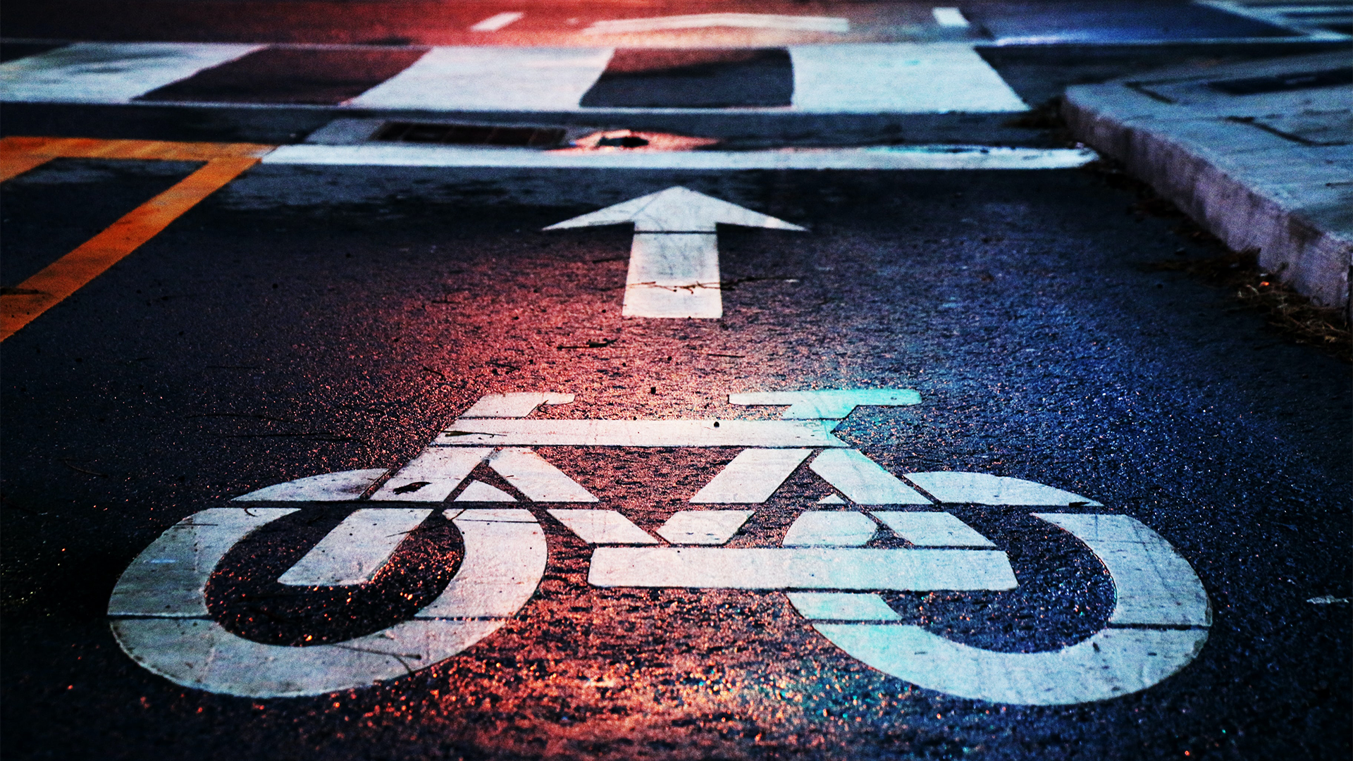 Bike markings indicating bike lane on road