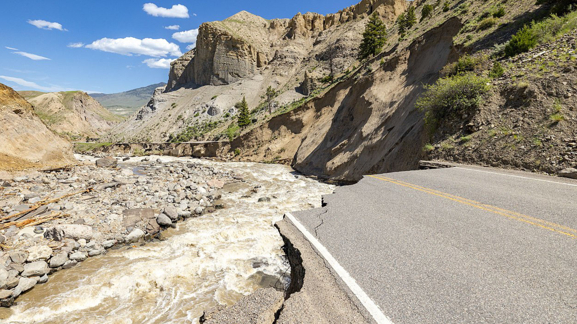 Washed out road in Yellowstone Park