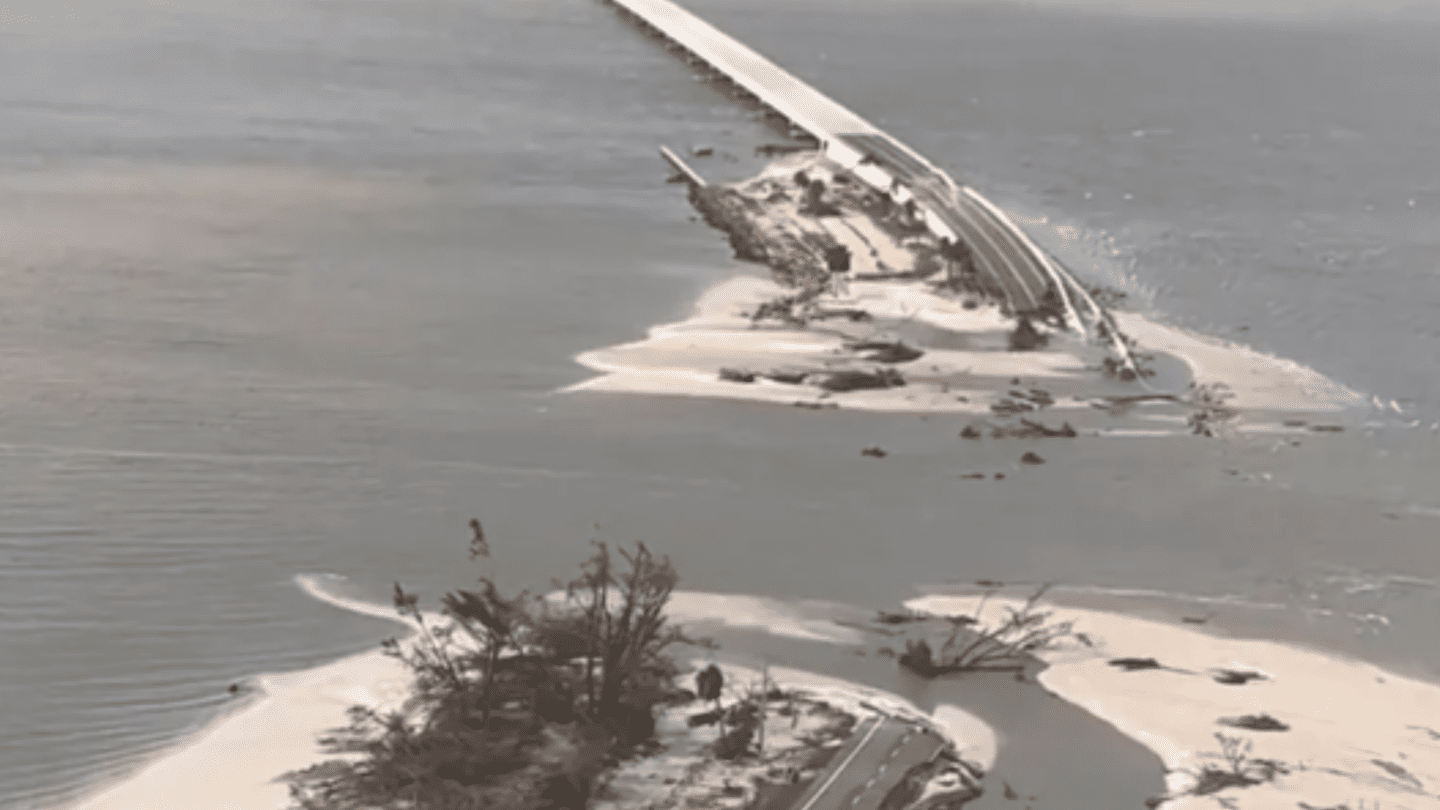 Wiped out sections of causeway connecting Sanibel Island to Florida mainland
