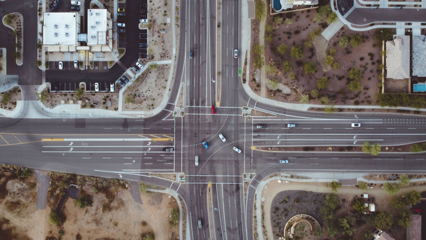 Aerial shot of intersection