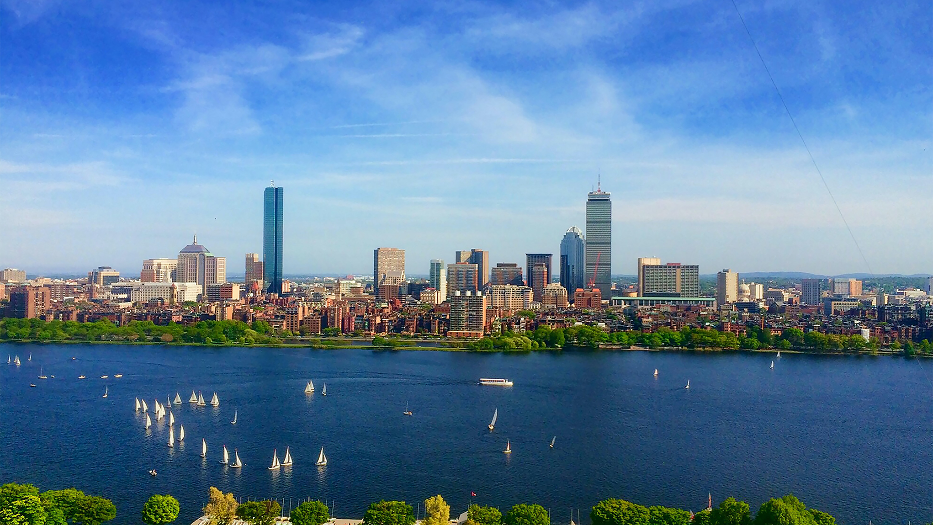 Boston skyline on a clear, sunny day.