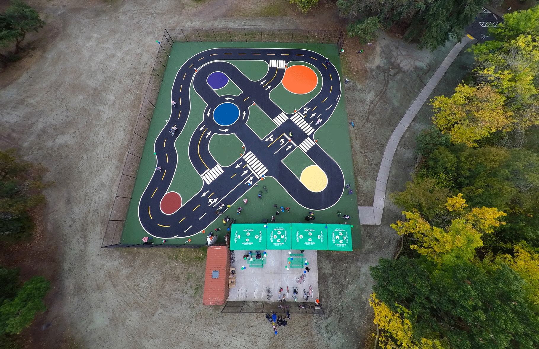 Aerial shot of the White Center Bike Playground in Seattle