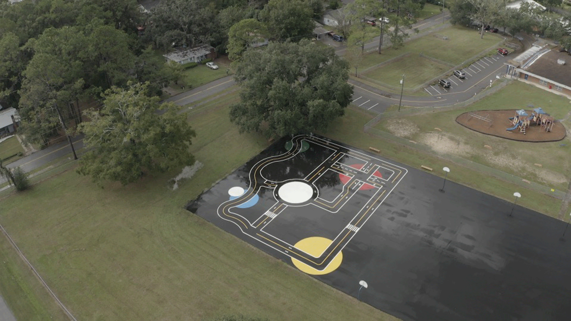 Aerial shot of Sabal Palm Bike Park in Tallahassee, Florida