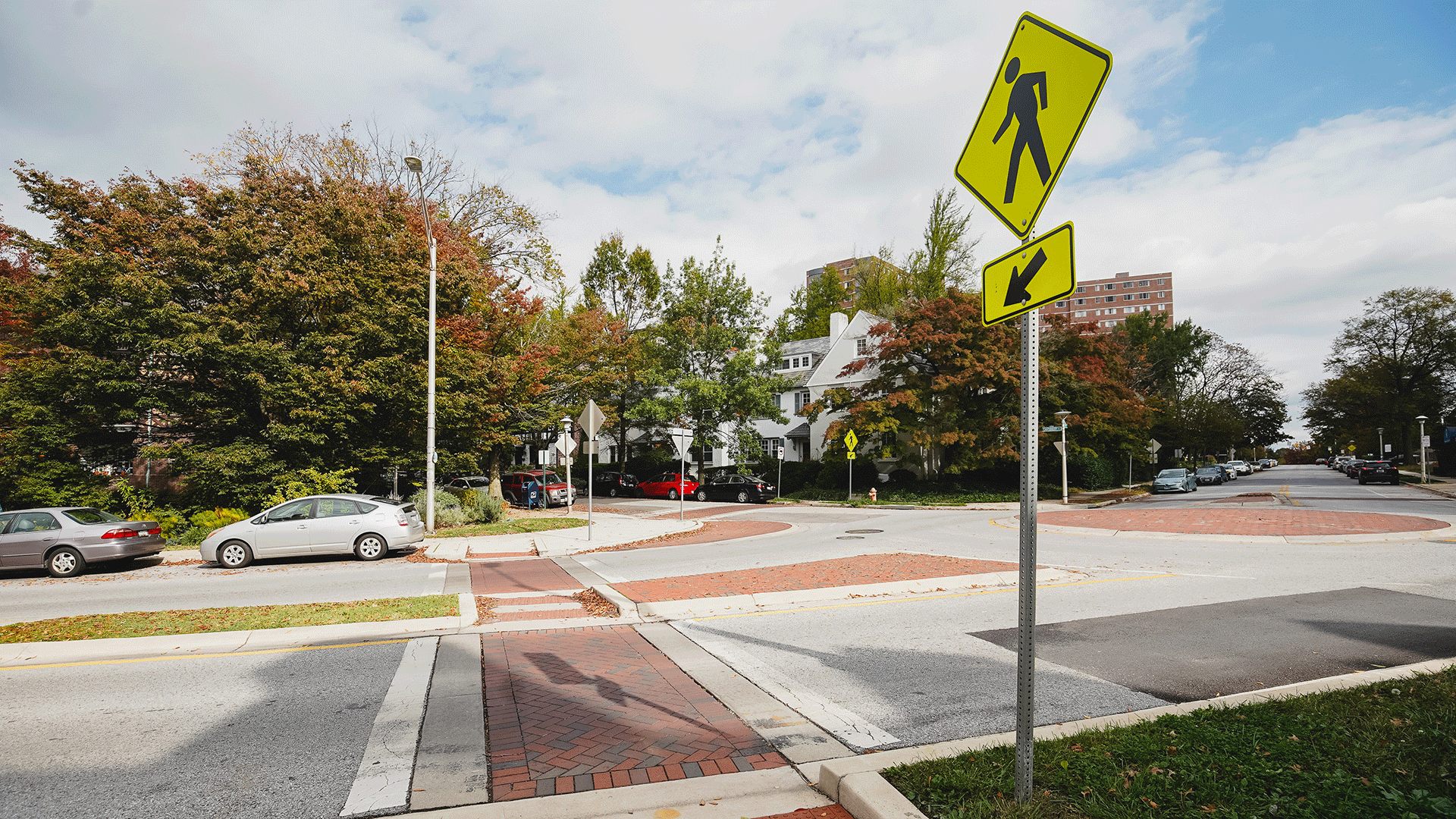 Crosswalk with pedestrian sign