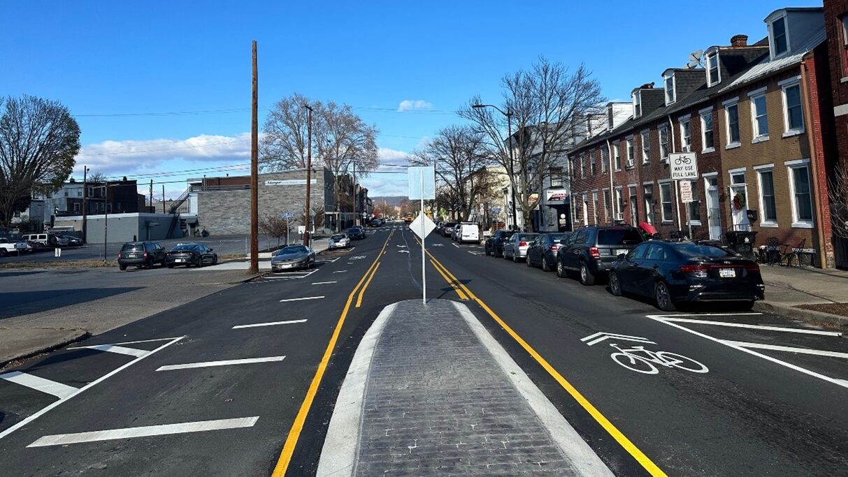 Image of a bike lane in a neighborhood.