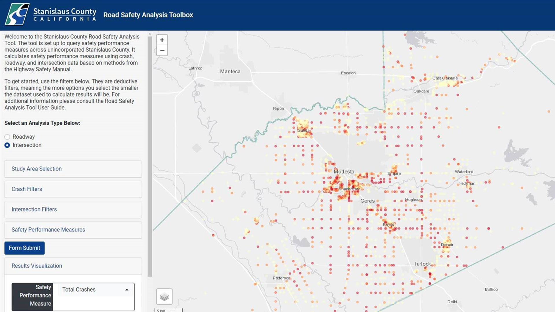 Screenshot of Stanislaus County Safety Screening Web Tool