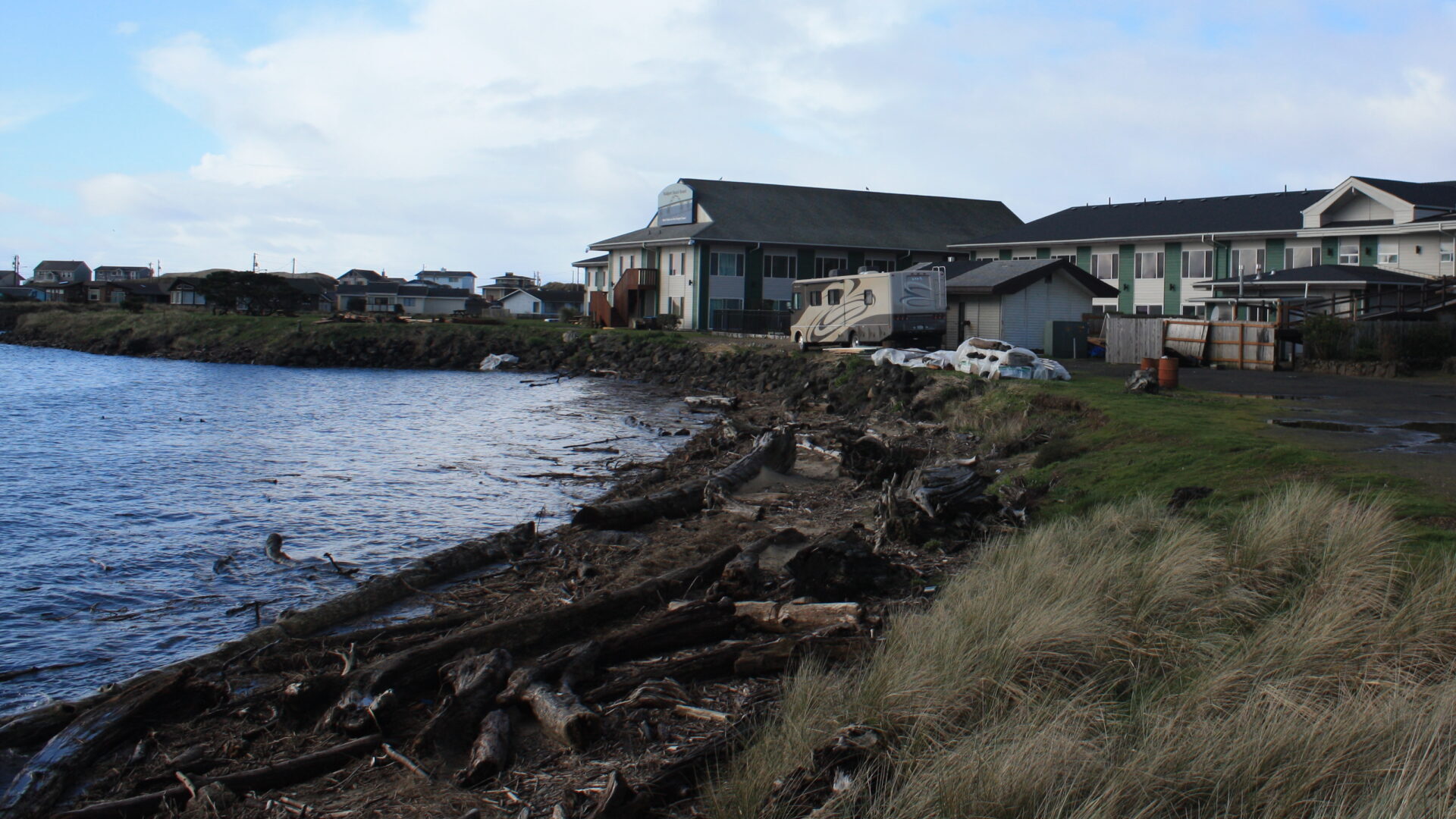 A hotel overlooking Alsea Bay on the Oregon Coast.