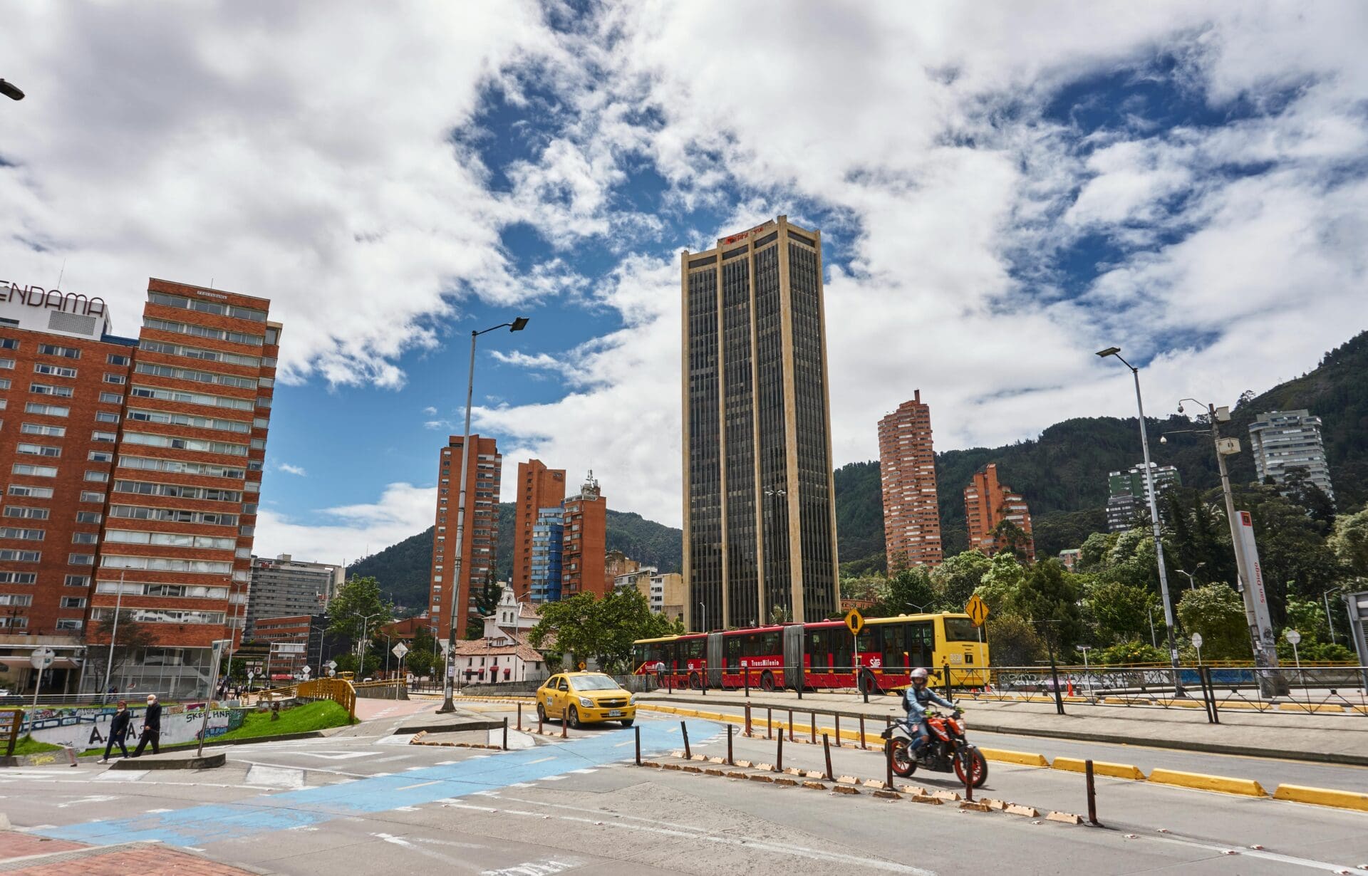 A city street with buildings and cars in Columbia.