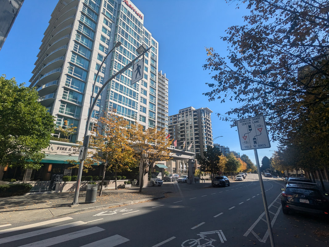 A street with buildings and trees