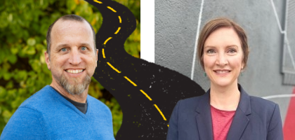 A headshot of a smiling man and smiling woman.