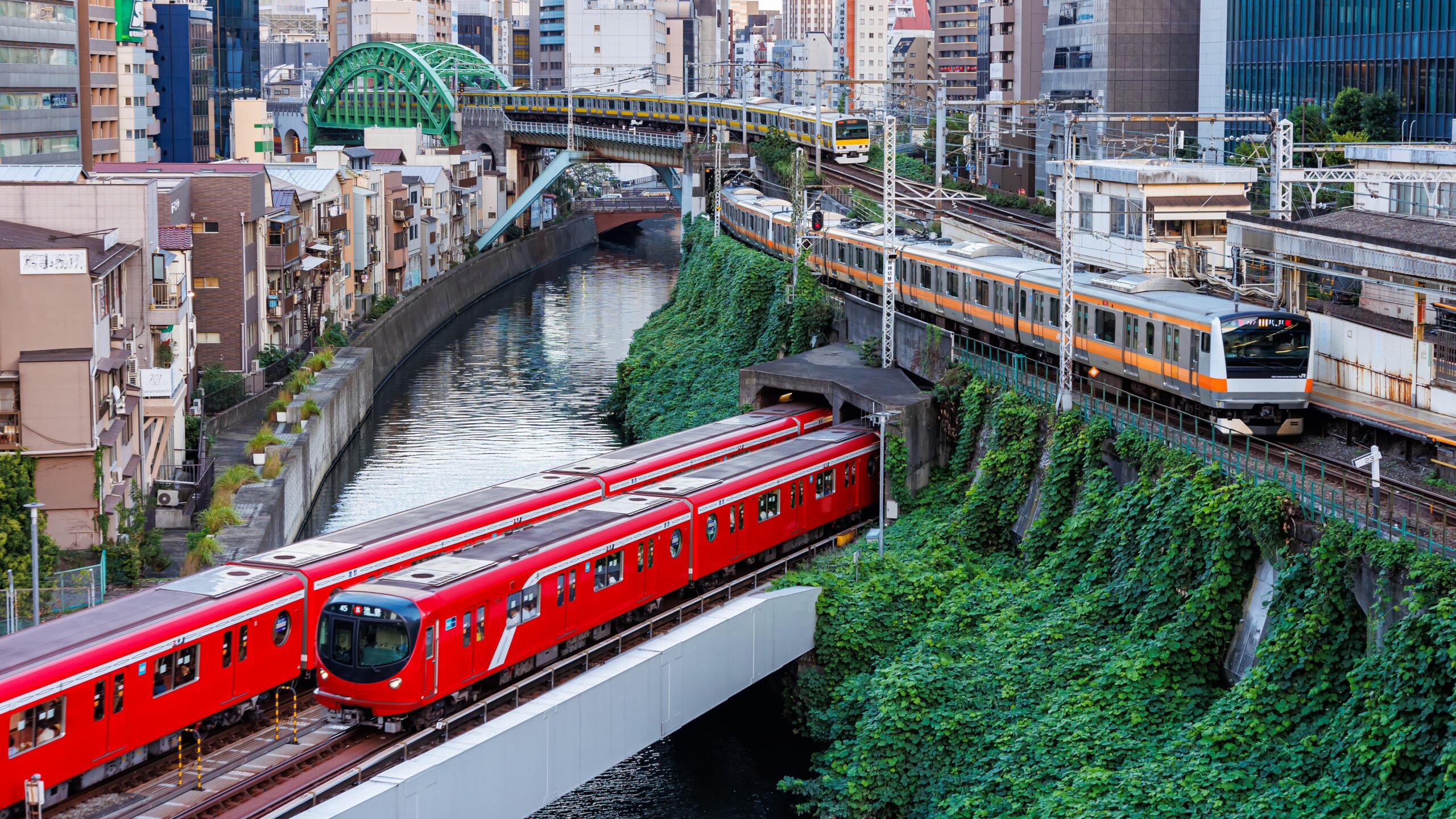 Public transport in Tokyo with metro trains and commuter railways of Japan Rail JR in Tokyo, Japan