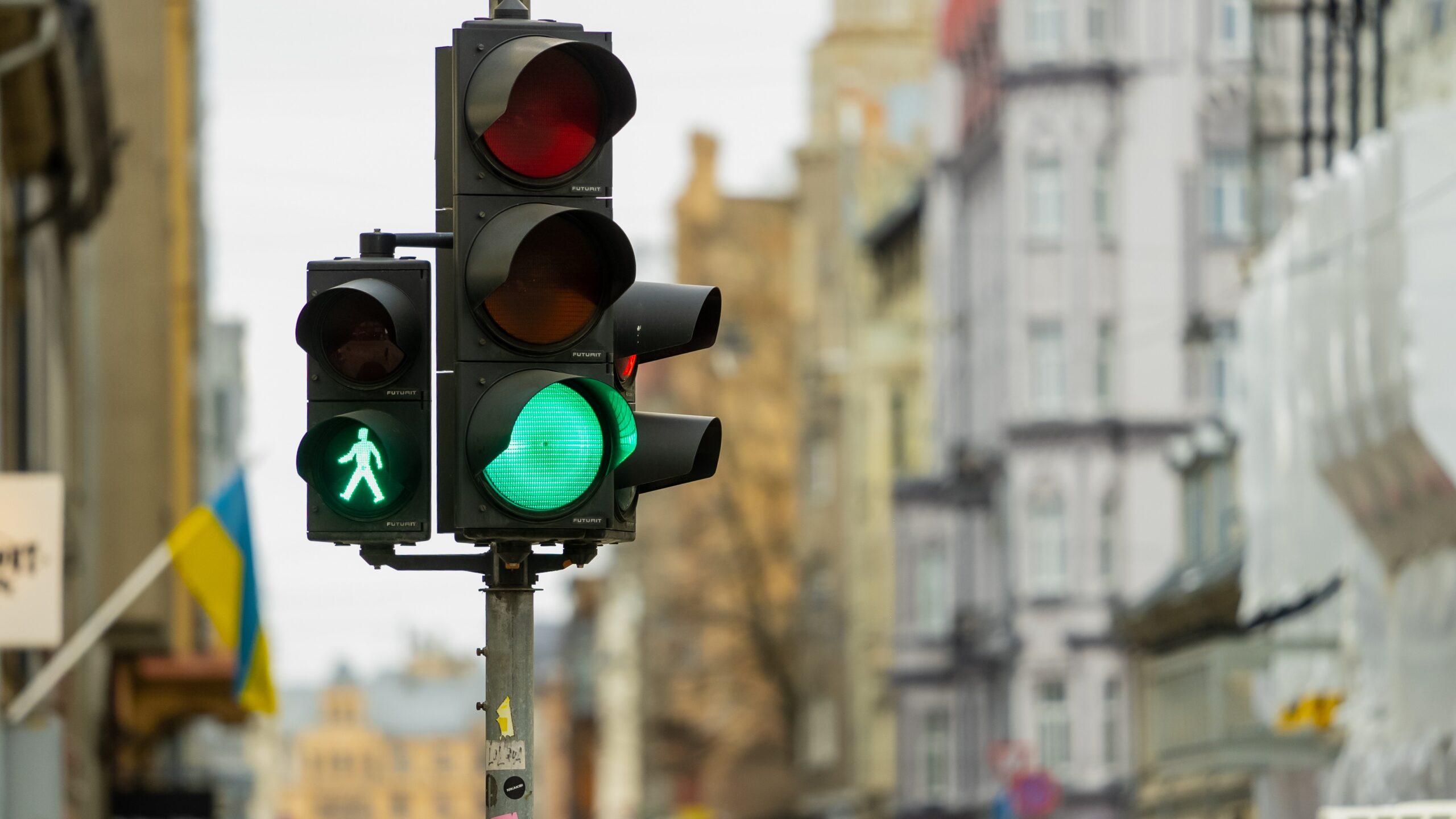 image of a traffic light with the green light on.